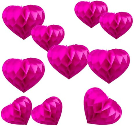 YLY's love Herzförmige Papier Wabenball Dekoration 10er Honeycomb Balls zum Aufhängen Seidenpapier schöne Dekor für Geburtstag Hochzeitsfest Babyshower Party Brautduschen (Rosa Rose)