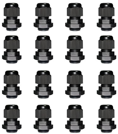 Pack of 16 Cable Glands M20, IP68 Waterproof Cable Grommet, Cable Glands for Outdoor Garden Control Box Junction Box, Plastic Nylon Cable Grommet, Black