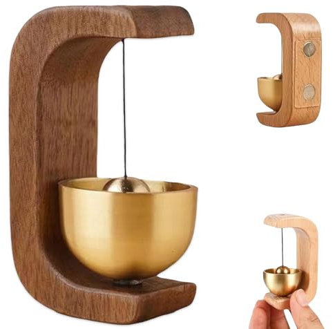 Carillon éolien en bois en forme de C, carillon éolien en bois massif à ventouse, cloche pour ouverture de porte, carillon de porte magnétique pour maison, porche, jardin et restaurant (B)