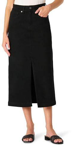 Amazon Essentials Falda Vaquera Larga de Tiro Alto y Corte Estándar Mujer, Negro, 40-42