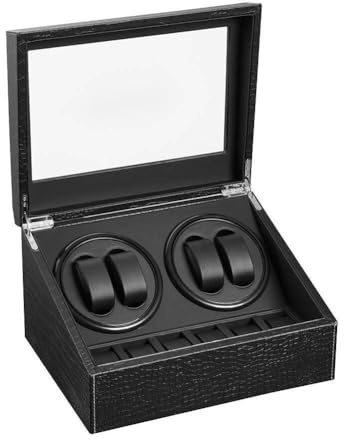 DRAIGERWAY Caricatore automatico per orologi in pelle PU cassa dell'orologio con motore silenzioso alimentatore per orologi automatici, Modello di coccodrilli-103e