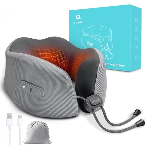 arboleaf Heated Neck Pillow, Rechargeable Travel Pillow, Memory Foam Flight Pillow for Adults, Neck Warmer for Pain Relief, Neck Cushion for Airplane, Home and Office, 2000mAh Battery