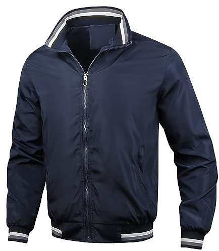 UHouse Bombers Homme Automne Blousons Legere Blouson Mi Saison Veste de Sport Vestes Pour Hommes Décontracté Bomber Col Mao Casaul Vêtements Hiver Running Vetement Bleu marine S