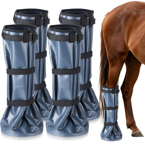 SilTriangle 4 Pcs Easy Use Hoof Soaking Boot for Horse Soaker Bag, Hoof Care Treatment Bucket with EVA Pad and Elastic Band, 2 Pairs Horse Soaker Bag for Common Equine Hooves Ailment Problem(Gray)