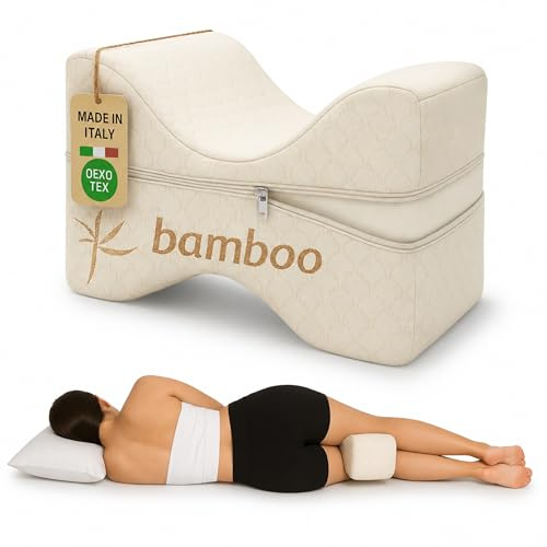 Cuscino Ergonomico Gambe e Ginocchia in Memory Foam | Federa in Bamboo Naturale Sfoderabile | Supporto per Dormire sul Fianco, Sollievo Dolore Lombare e Sciatica | Certificato OEKO-TEX | Made in Italy