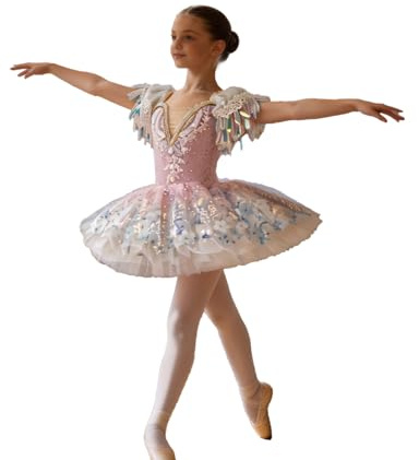 Freebily Flickor balettklänning för flickor prinsessklänning prinsess tutu kjol latin dans flicka klassisk dans, Rosenröd, 7-8 år