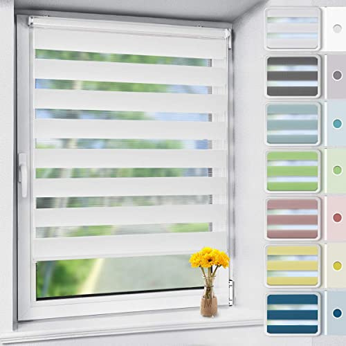 OUBO Doppelrollo Klemmfix ohne Bohren 90 x 150 cm (BxH) Weiß Fenster Duo Rollo