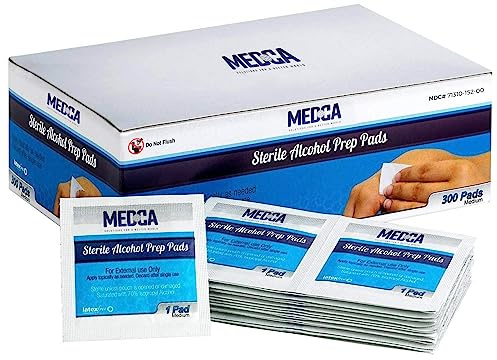 MEDca Alcohol Prep Pads, Sterile, Medium, 2-Ply (Pack of 300)