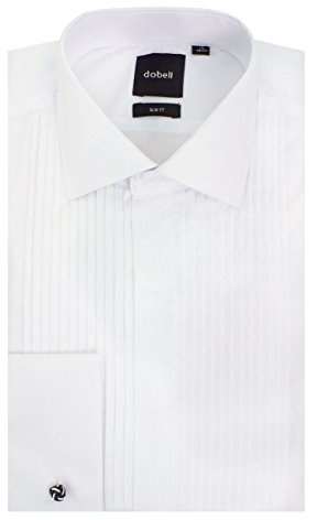 Dobell Mens White Tuxedo Dress Shirt Slim Fit Standard Collar Double Cuff Pleated Fly Front-16
