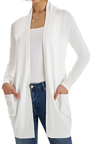 GRACE KARIN Women Long Cardigan, Open Front Lightweight Sweaters, Casual Knit Jacket Valentines Sweater for Women 2026 Ivory L