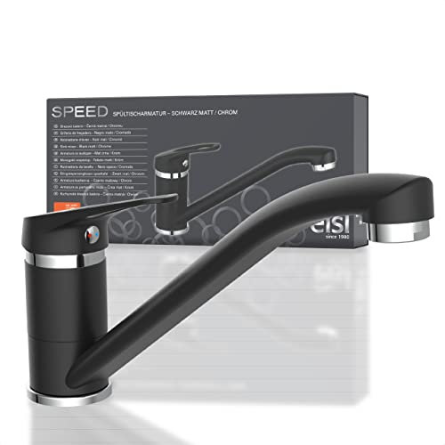 EISL Speed NI182SCR-B Kitchen Sink Mixer Tap Chrome/Black Single Lever Kitchen Mixer Tap 360° Swivelling in Chrome/Black