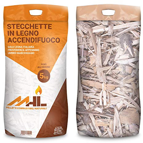MHL Stecchette in Legno Accendifuoco in Sacco Plastica Certificate Enama Classe Qualità A1 (5 kg)