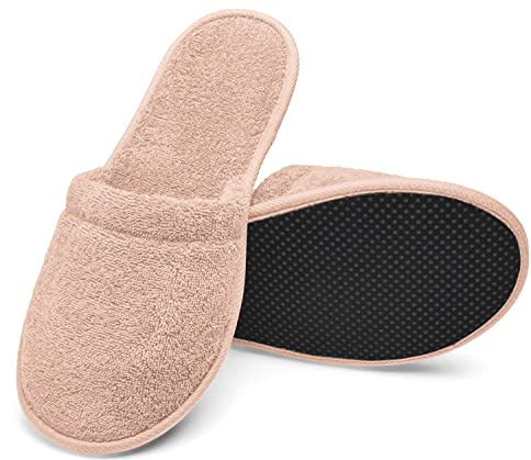 Arus Ciabatte da Bagno – 1 Paio Ciabatte Mules in Spugna 100% Cotone – Antiscivolo, Leggere, Traspiranti – Uomo Donna per Hotel, Spa, Piscina, Doccia, Viaggio, Rosa Antico, 38-42, PP-1