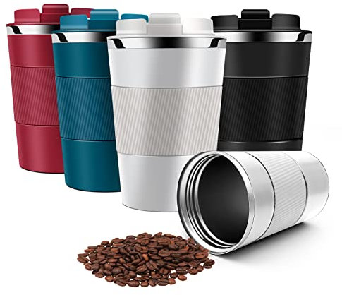Hongtellor Termo Cafe, Taza Termica 380ml Tazas de Cafe, Taza Termo Cafe para Llevar acero inox sin BPA, Vaso Termico Café y Té a Prueba de Fugas, para Café Frío y Caliente, Leche y Té(Blanco)