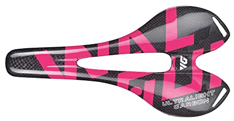 WALGUN WG1050 Selle de vélo en carbone 3K pour homme et femme avec rails ovales en carbone de 79 mm (logo rose)