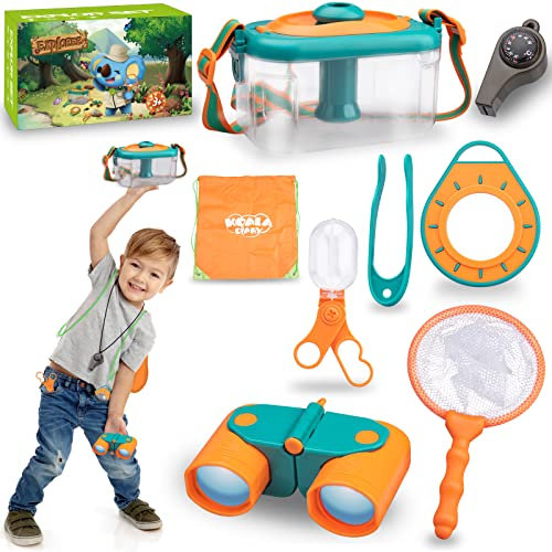 Forscherset für Kinder, Outdoor Exploration Spielzeug mit 3 in 1 Pfeife, Thermometer, Fernglas, Kompass, Lupe, Bug Viewer, Pinzette, Draussen Entdeckerspielzeug Set für kinder Familienspiele im Freien