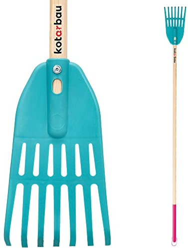 KOTARBAU® Rastrillo Hojas Jardín - Plástico - 13,5 cm - Turquesa - 7 Dientes - com Mango de Madera - Rastrillo para Césped - Ligero y Resistente