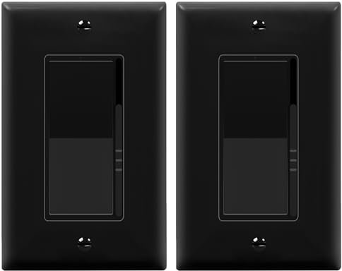 TOPGREENER Kalide Dimmer Light Switch, LED Dimmer Switch, Full Range Dimming, Single Pole/3-Way, 120VAC, 60Hz, 300W LED/CFL, Neutral Wire Not Required, Wall Plate Included, Black, 2 Pack