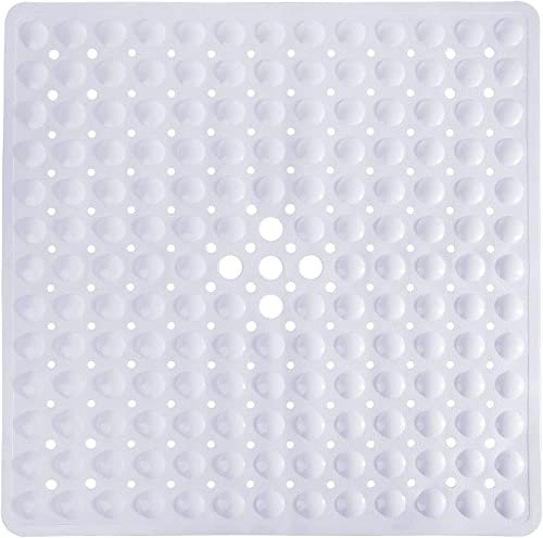 Yimobra Tappetino per vasca da bagno, extra lungo, antiscivolo, con fori di scarico, ventose, senza ftalati, senza lattice, senza BPA (53,3 x 53,3 cm, bianco)