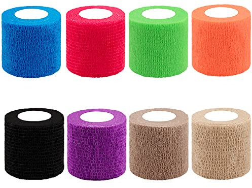 BQTQ 8 Rollen Selbsthaftende Cohesive Bandage Haftbandage Verband Fixierbinde Elastische Bindem Kohäsive Bandagen (8 Farben, 5 cm x 4,5 m)