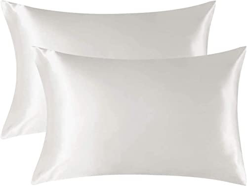 Satin Kissenbezug für Haar und Haut, 100% Seidig Luxus Satin Kissenhülle, 2 Stück Kopfkissenbezug Weich und Atmungsaktiv 40 x 80 cm Kissenbezüge (weiß)