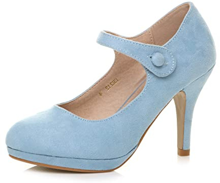 AJVANI mid high Heel Mary Jane Strap Evening Court Shoes Pumps Size 5 38