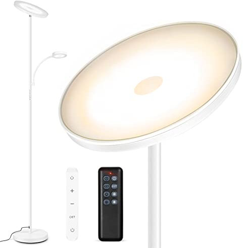 OUTON Lampadaire sur Pied LED, Lampe sur Pied Dimmable 4 Températures de Couleur, Lumière Principale de 27 W et Lampe de Lecture de 7 W, Télécommande et Contrôle tactile pour Salon, Chambre, Bureau