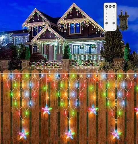 4M 196LED Lichternetz Außen Weihnachten Strom,Stern Lichterkette Netz mit Fernbedienung, Weihnachtsbeleuchtung Outdoor BüscheLichterkette Garten, Wasserdicht, für Eaves,Vorhang,Christmas(RGB)