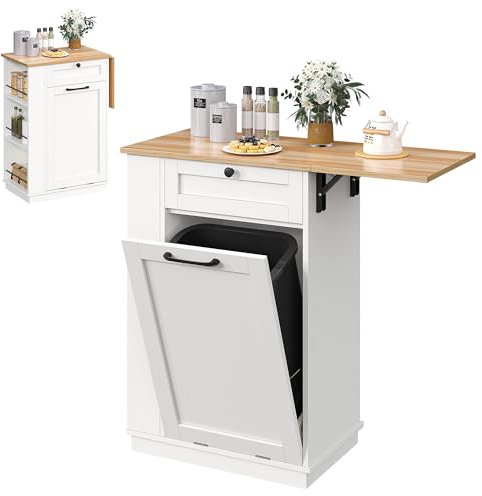 YITAHOME YITHOME Kommode für 37L Mülleimer, küchenschrank mit Erweiterte Obere Arbeitsplatte und Seitlich Getrennte Lagerung, Versteckter Mülleimer Schrank, ohne Mülleimer