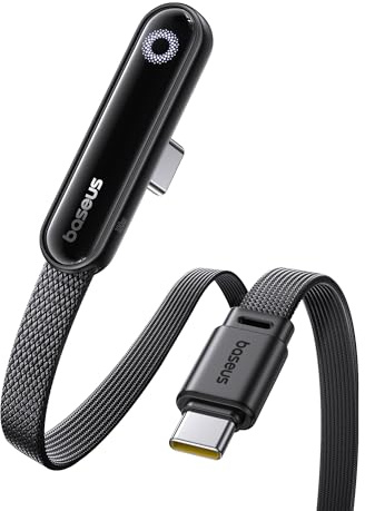 Baseus USB C Cavo con Angolo di 90°, 100 W Typ-C su C E-Sport con Luce ad Anello, 480Mbps, di Alimentazione Floccato per iPhone17/17Pro/17Pro Max/16, Samsung S25U, Macbook, 1m