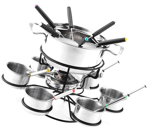 Fondue Brandpanna – Fonduegrytset, rostfritt stål kruka | robust glass ost varm grytpanna, multifunktionell roterande ost varm gryta panna roterande ostfondue-kit för köttchoklad