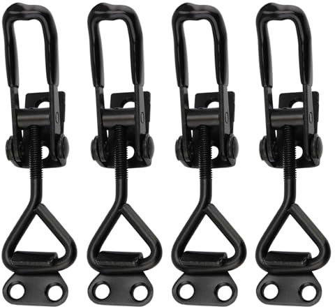 GVSS - Lote de 4 pestillos de hierro negro, cierre de palanca de metal, pinza ajustable para cajas, armarios y puertas, pestillo basculante de metal