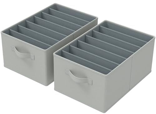GUOHNHE Juego de 2 Organizador Cajones, Cajas Almacenamiento Plegable de Tela con 7 Compartimentos, para Sujetadores, Calcetines, Corbatas, Gris, 40 x 30 x 20 cm, XSNY14GL-2