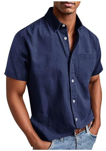 Chemise Homme Manches Courtes Chemise de Loisirs Sans Repassage Chemise Homme avec Poches Grandes Tailles Chemise Manches Courtes pour l'été Chemise Button Down Chemise Coupe Droite Chemise d'été