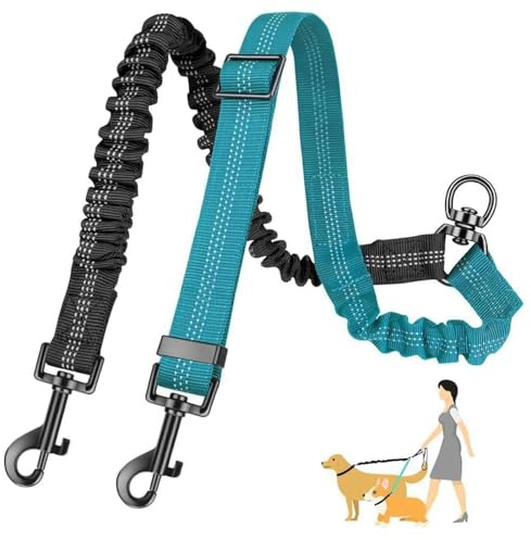 JOOTUEPO Correa Doble para Perros, Sin Enredos, 360° Rotatable, Reflectante,Doble Divisor de Correa para Perro, Multiposicion Perro, para pasear a 2 Perros(Negro+Azul)