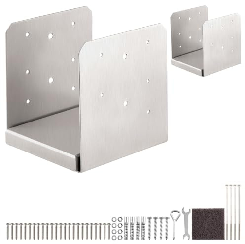8x 8 Post Base, 2Pcs Stainless Steel Adjustable Post Anchor Bracket (Internal 7.5 x 7.5), Adjustable Post Base for Pavilion Deck Porch Handrail Railing Support Decorative Anchor Plate