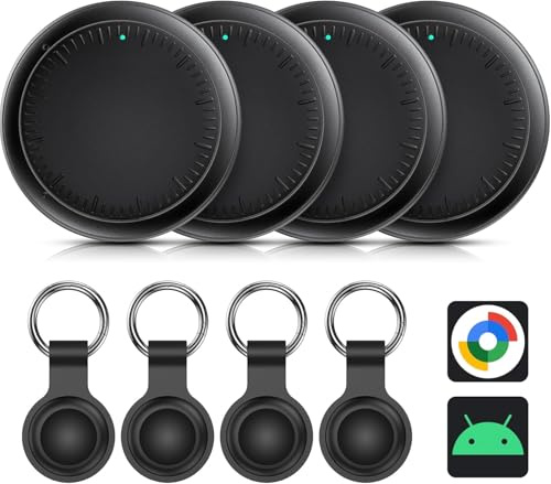 Smart Air Traceur Tag, Smart Traceur GPS Android Lot de 4, Fonctionne avec App Android Localiser,Traceur Localisateur D’Objets Bluetooth, Tracker Tags Android pour clés (Noir, 4 APCK)
