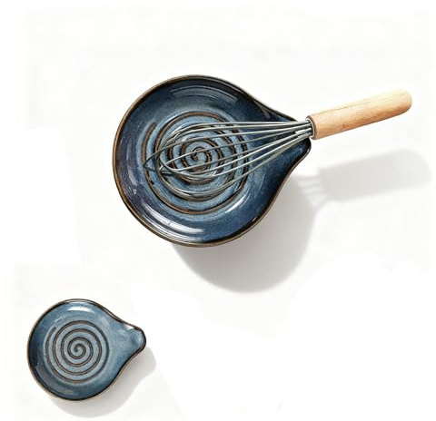 Vastsea Ceramica portacucchiaio, Spirale porta cucchiaio, Poggiautensili ceramica, per Mestoli, Pinze, Spatola, Lavabile in Lavastoviglie (Blu)