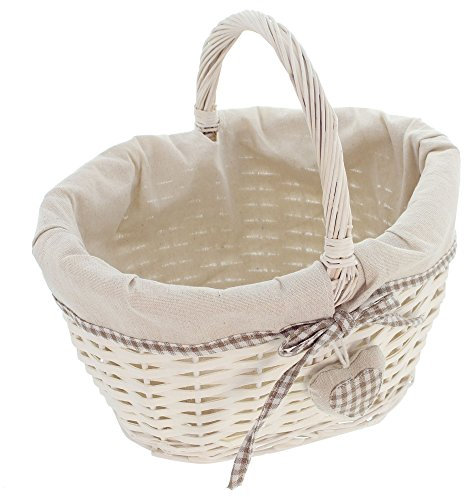 FRANK FLECHTWAREN, Bügelkorb Liebesherz, ländlich romantischem Stil, vielseitig einsetzbar, 36 x 27 x 20 cm, GH 33 cm