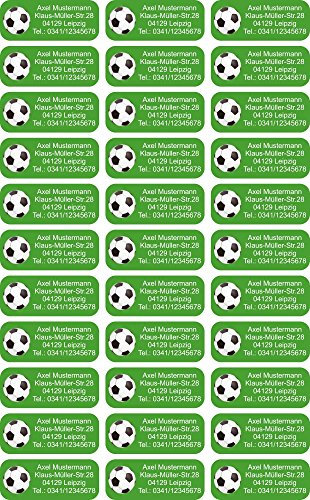 INDIGOS UG Namensaufkleber Kinder Schule - 56x23 mm - Adressetiketten selbstklebend - 012 - Fußball - 99 Sticker Adressaufkleber personalisiert - Ordner, Bücher, Hefte, Briefumschläge