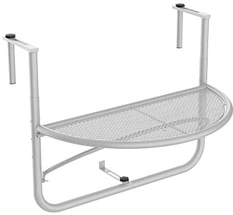 Outsunny Table Suspendue pour Balcon - Table de Jardin - Hauteur réglable - Semi-Ronde - Diamètre : 30 cm - Métal - Blanc - L 60 x l 45 x H 50 cm
