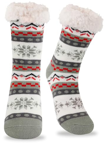 RenFox Winter Ladies Non Slip Sloth Fleece Lined Slipper Socks, Soft Cozy Cotton Knitted Socks for Women Girls, UK Size 5-9
