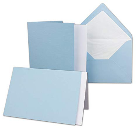 25 x Kartenpaket mit gefütterten Brief-Umschlägen und Einleger - gerippt - DIN A6/C6 - Hellblau - 10,5 x 14,8 cm - Nassklebung - NEUSER PAPIER