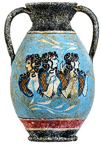 BeautifulGreekStatues Ancient Greek Minoan Amphora - Jarrón de cerámica hecho a mano, diseño de ánfora, color azul