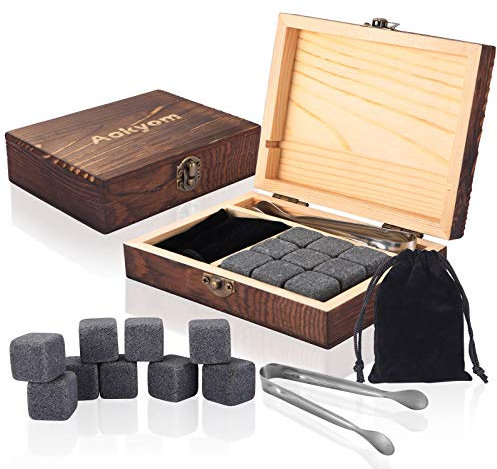 Aokyom Pietre Whiskey,9 Ghiaccio Riutilizzabile Cubetti,Whiskey Stone Ghiaccio Cubetti Set Wisky con Pinze e Sacchetto di Velluto,I Migliori Regali per la Festa del Papà,Natale Miglior Regalo per Uomo