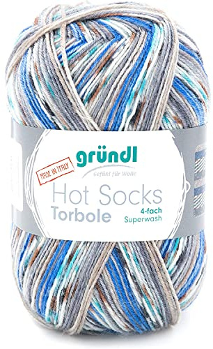 Gründl Hot Socks Torbole Pelote de laine à tricoter 4 plis pour chaussettes Bleu capri/bordeaux/blanc/bleu pétrole/graphite