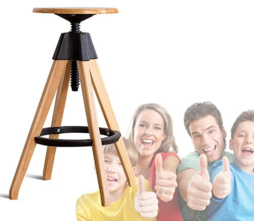 XZSBDXHH Zeichenhocker aus Holz Sitzfläche Drehhocker Holz Höhenverstellbar Künstlerhocker 360 Grad Drehbar Barhocker Küchenhocker Büro Buchen-Holz Künstlerdrehstuhl Werkstatthocker (66cm/26in)