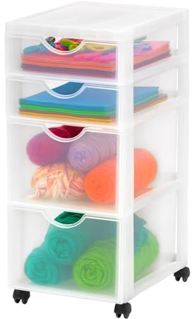 Iris Ohyama Kunststoff-Schubladenbox mit Rollen, 2 tiefe und 2 flache Schubladen, Mattweiß, Griffe zum Ziehen, Für Schlafzimmer, Schule & Büro, BPA-frei, Schubladenschrank, Rollcontainer, DDDC-322