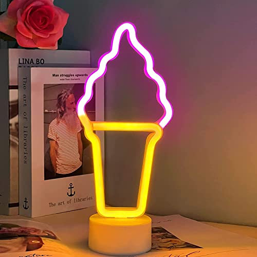 Eiscreme-Neonschild, Batterie- oder USB-betriebenes Schlafzimmer-Sockel-LED-Lichtschild, Weihnachtsgeburtstagsfeier-Beleuchtungsdekoration, Wohnzimmer, Tisch, Kindergeschenk ...