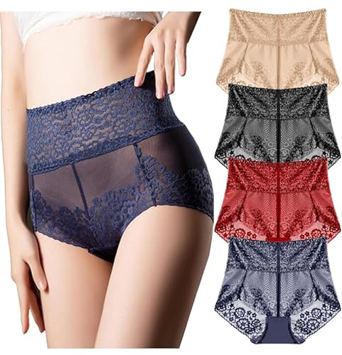 SEISILUORA Women's Sexy High Waist Lace Knickers Women Lingerie Underwear Tommy Control Briefs Floral Lace Boy Shorts